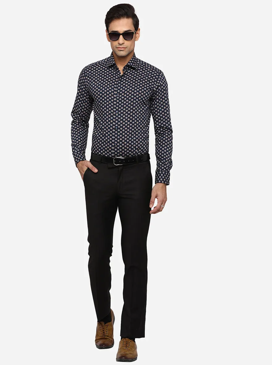 Blue & Grey Printed Slim Fit Party Wear Shirt | JB Studio