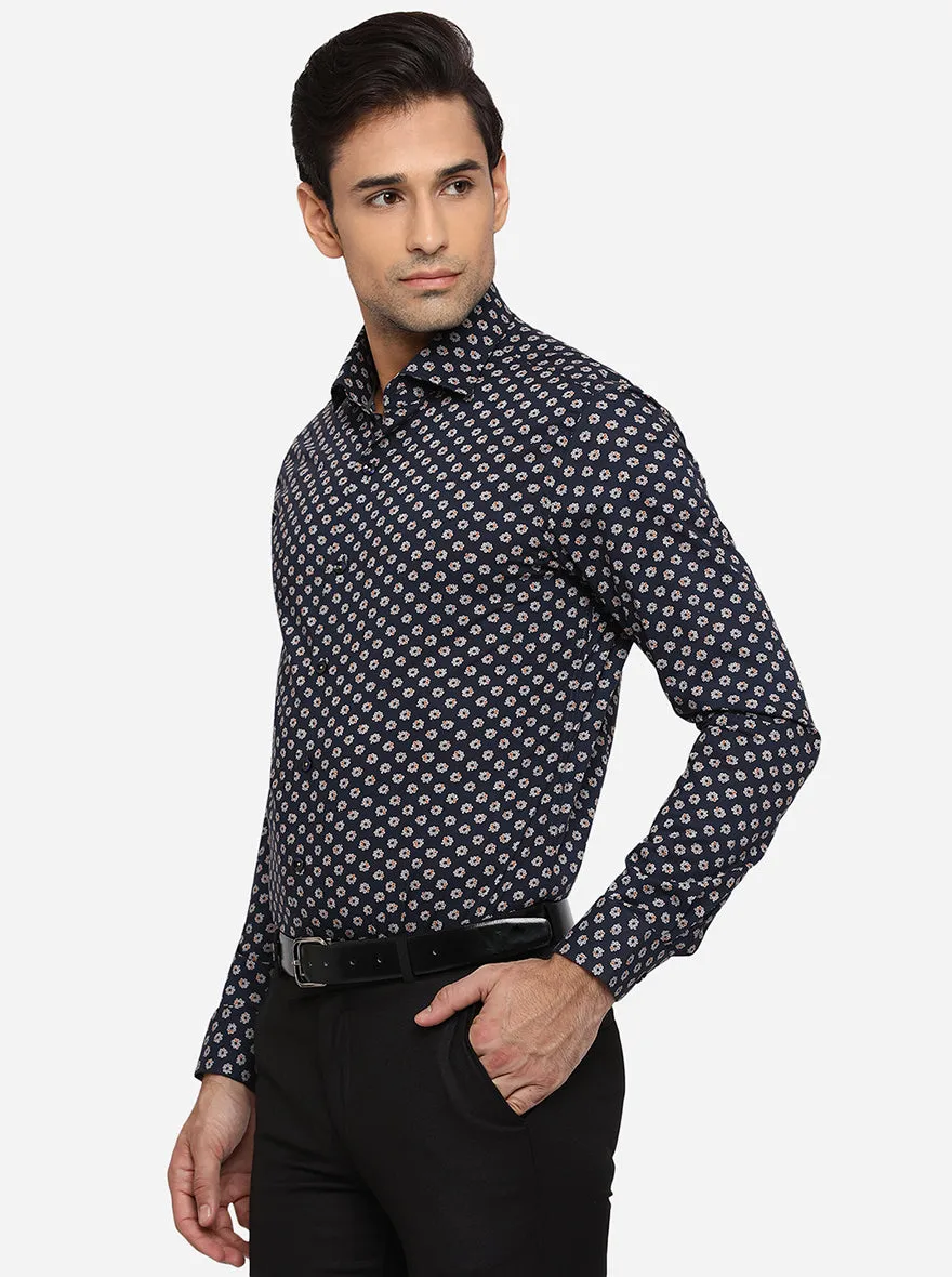 Blue & Grey Printed Slim Fit Party Wear Shirt | JB Studio