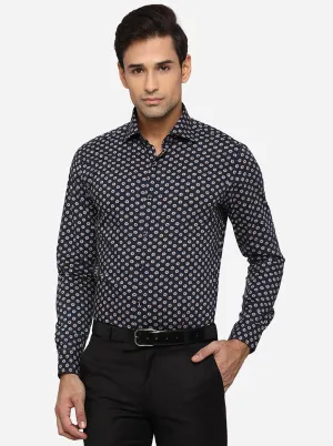 Blue & Grey Printed Slim Fit Party Wear Shirt | JB Studio