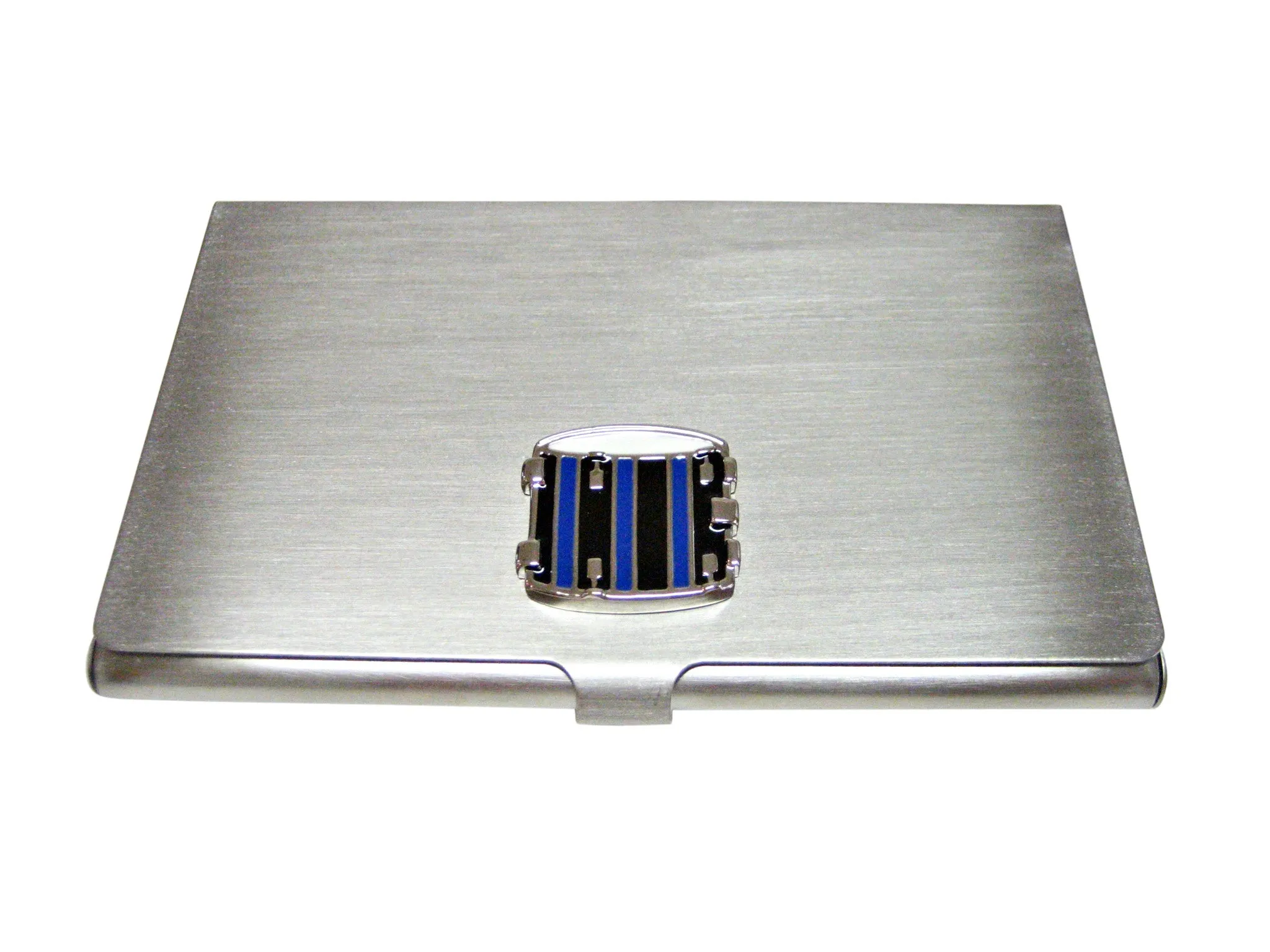Blue and Black Toned Drum Musical Instrument Business Card Holder