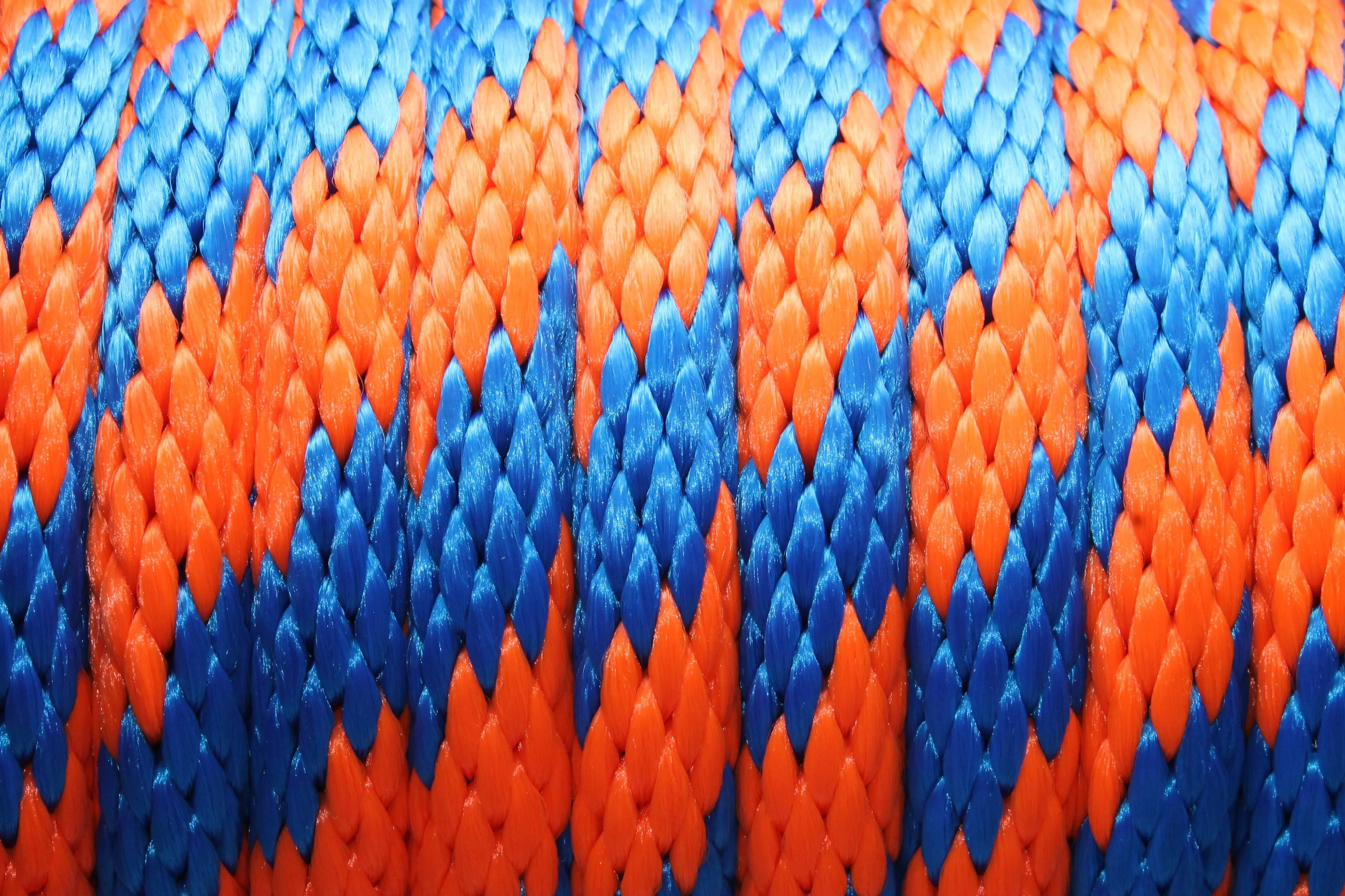 Blue and Orange Solid Braided Multifilament Polypropylene Rope
