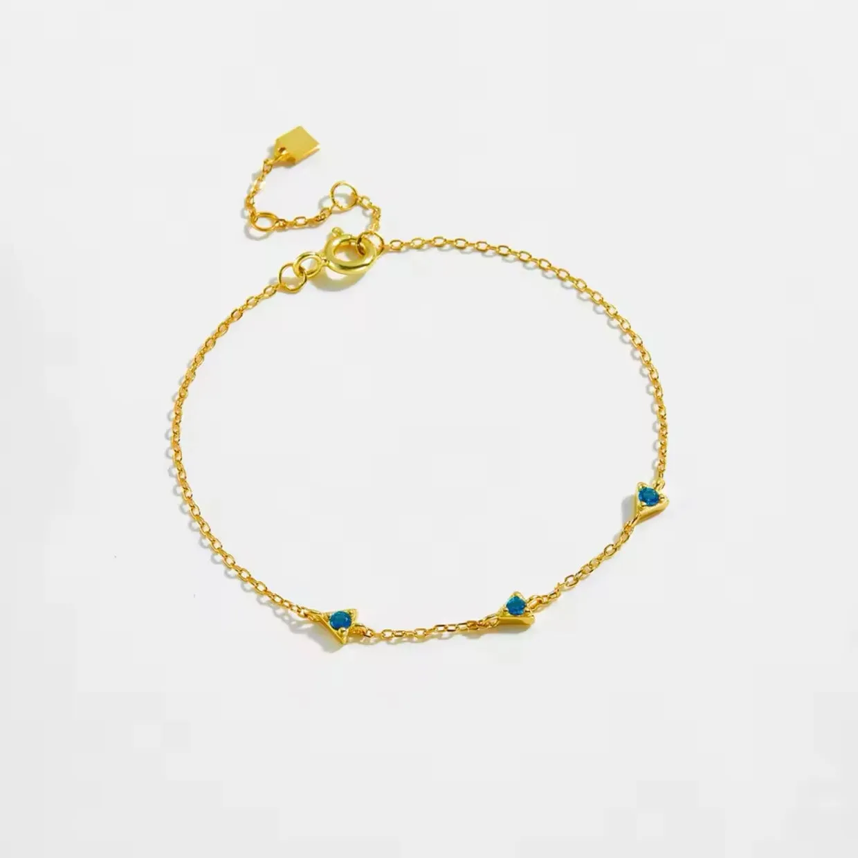 Blue Cz Triangle Chain Bracelet