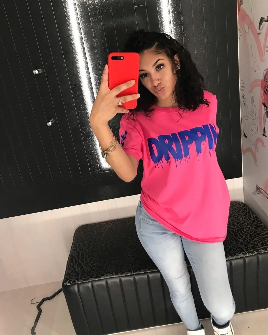 Blue Drippin | Pink Tee (Solid Checkered Drippin Sleeve)