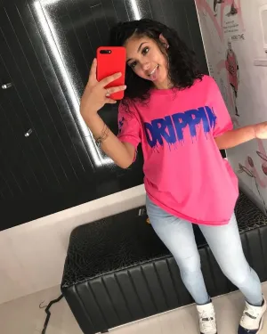 Blue Drippin | Pink Tee (Solid Checkered Drippin Sleeve)