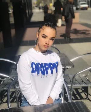 Blue Drippin | White Long Sleeve Tee