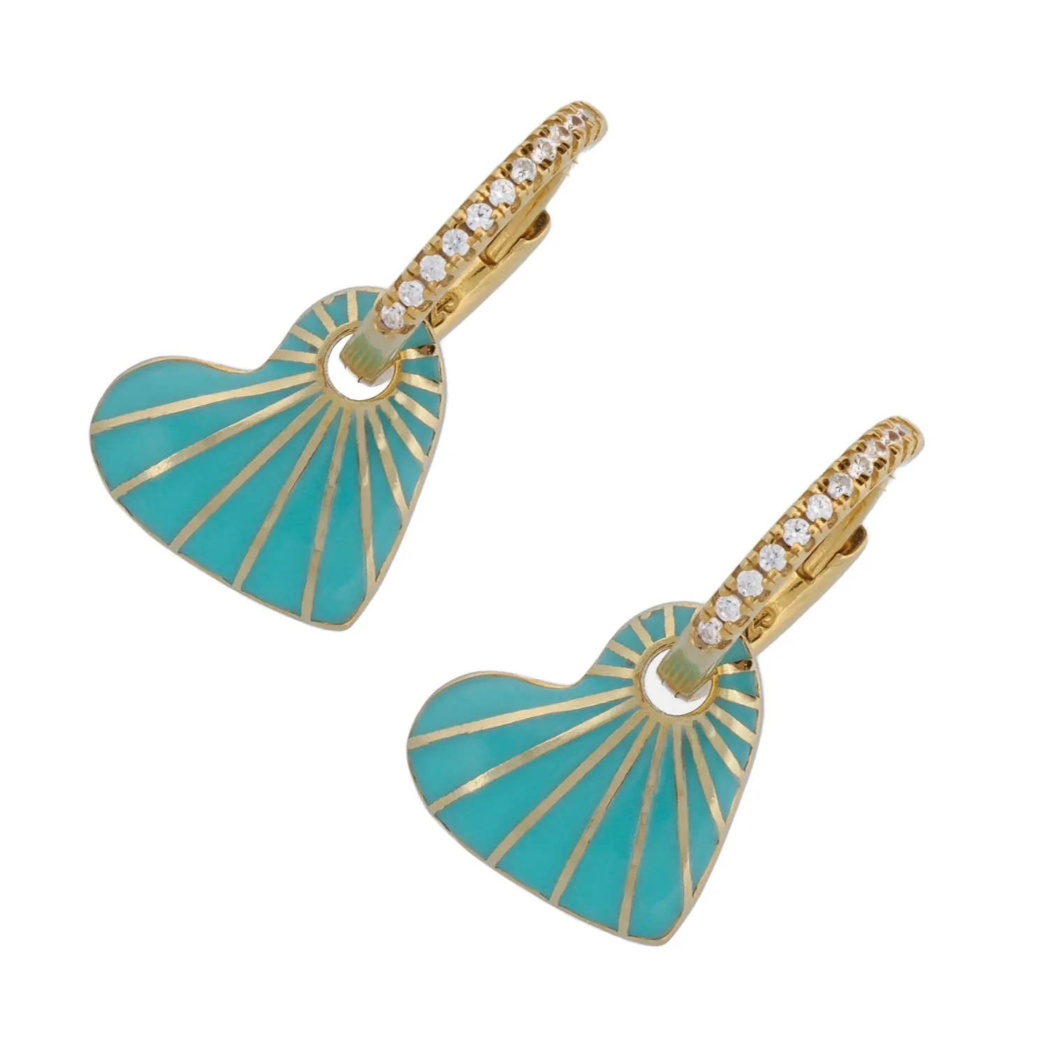 Blue Enamel Heart Diamond Hoop Gold Earrings