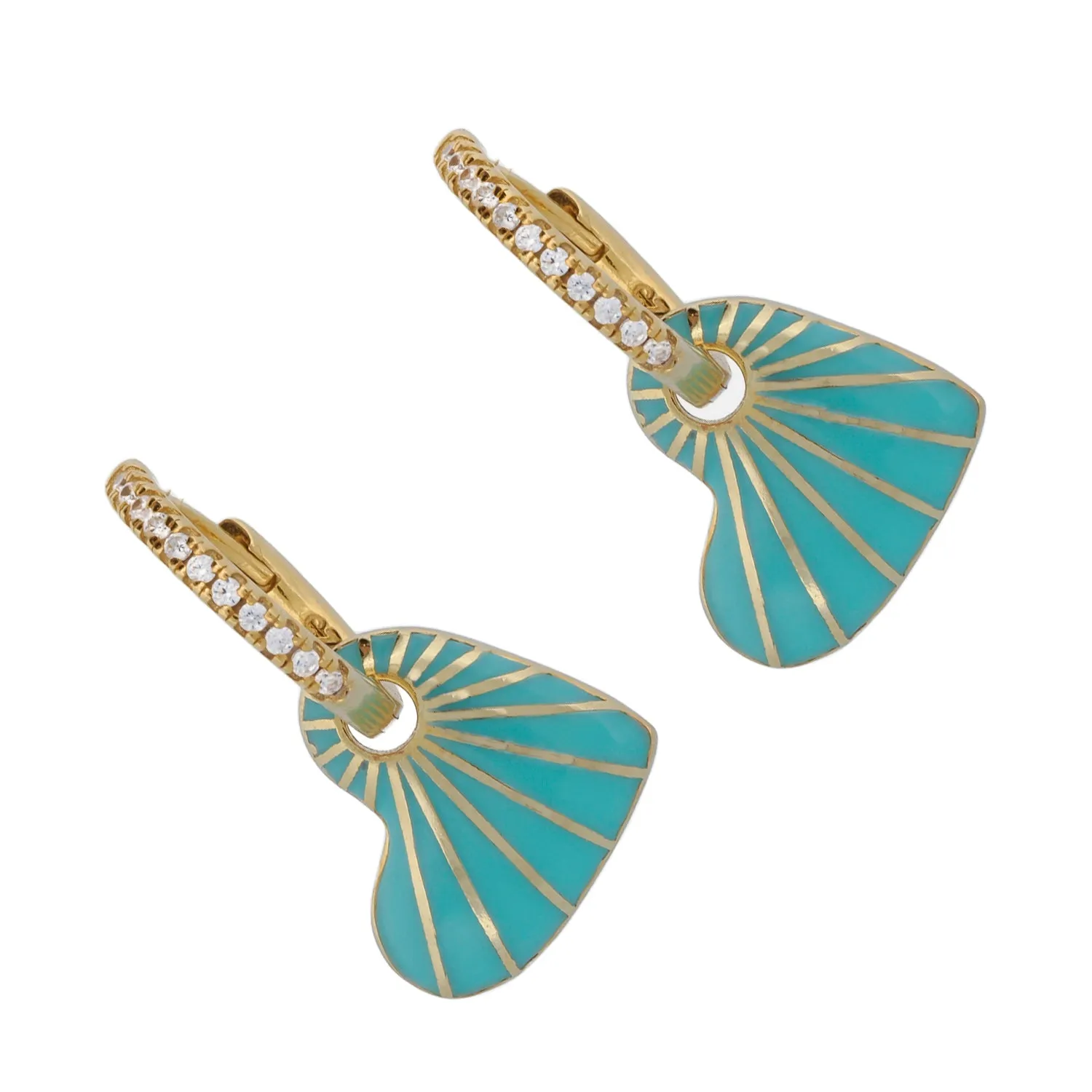 Blue Enamel Heart Diamond Hoop Gold Earrings