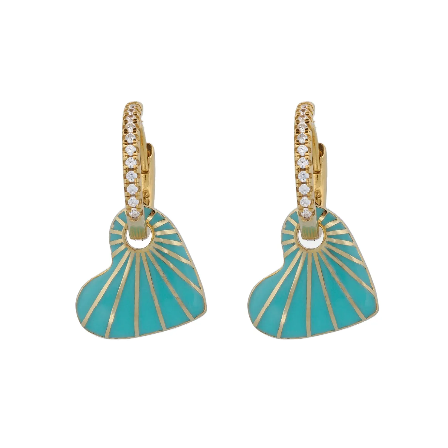 Blue Enamel Heart Diamond Hoop Gold Earrings