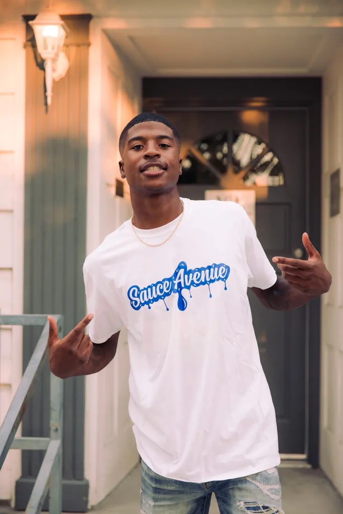 Blue SA Drip | White Tee
