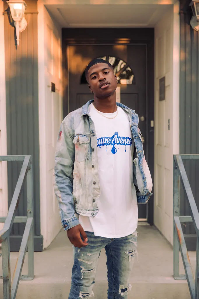 Blue SA Drip | White Tee