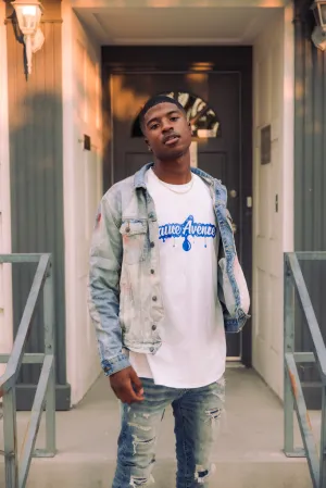Blue SA Drip | White Tee