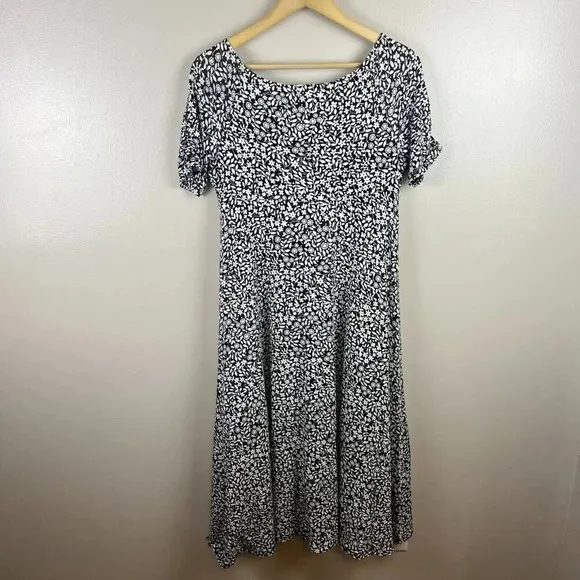 Boden Ruched Front Jersey Midi Dress Size 8 Petite Black Sunflower Pop Stretch
