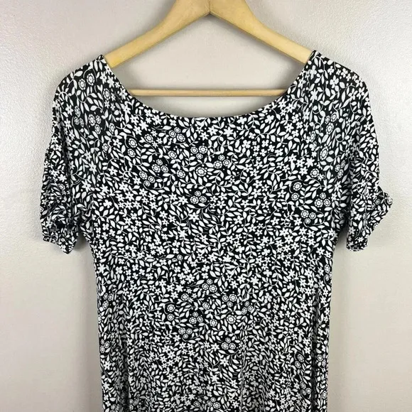 Boden Ruched Front Jersey Midi Dress Size 8 Petite Black Sunflower Pop Stretch