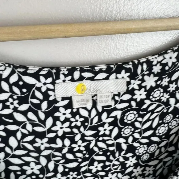 Boden Ruched Front Jersey Midi Dress Size 8 Petite Black Sunflower Pop Stretch