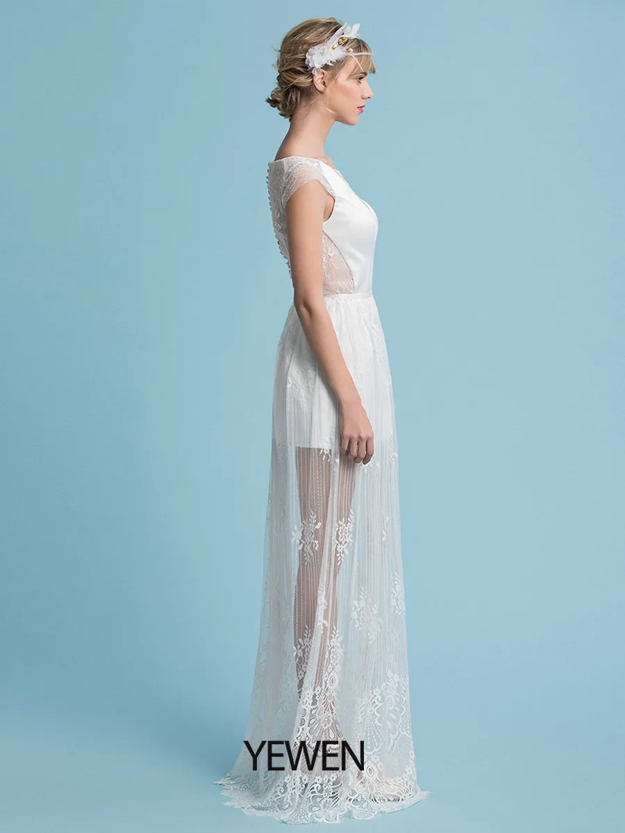 Bohemian Minimalist Wedding Dress with Removable Skirt