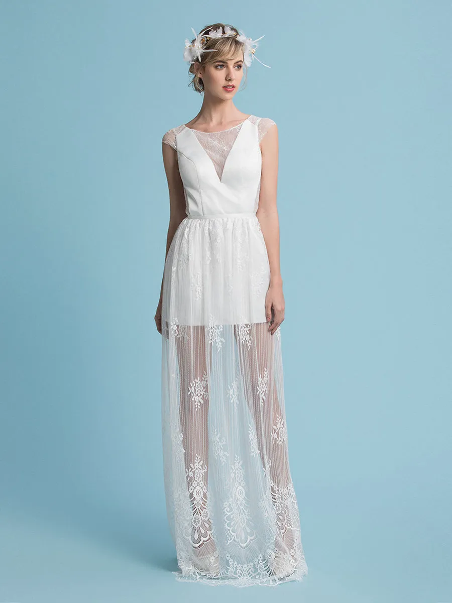 Bohemian Minimalist Wedding Dress with Removable Skirt