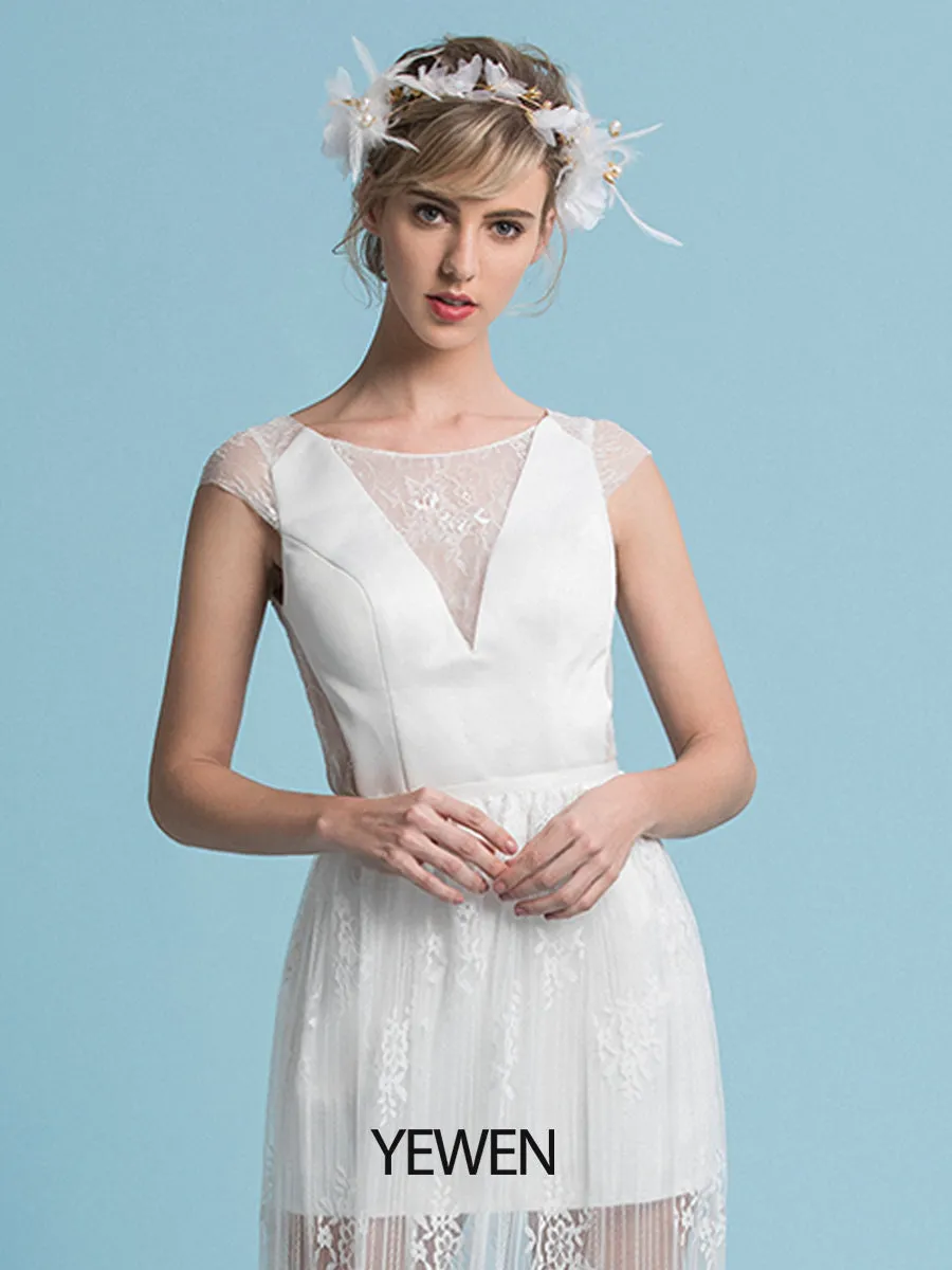 Bohemian Minimalist Wedding Dress with Removable Skirt