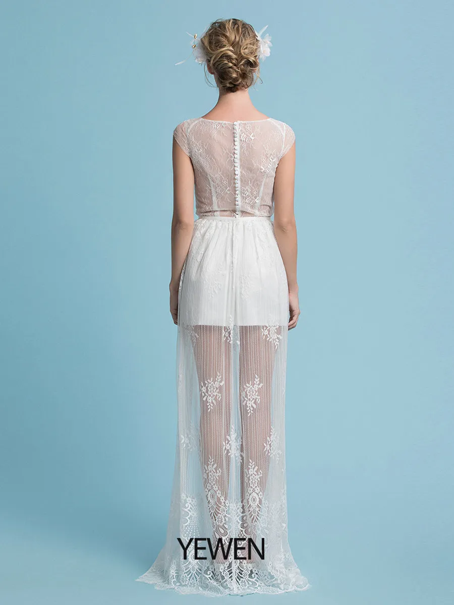 Bohemian Minimalist Wedding Dress with Removable Skirt