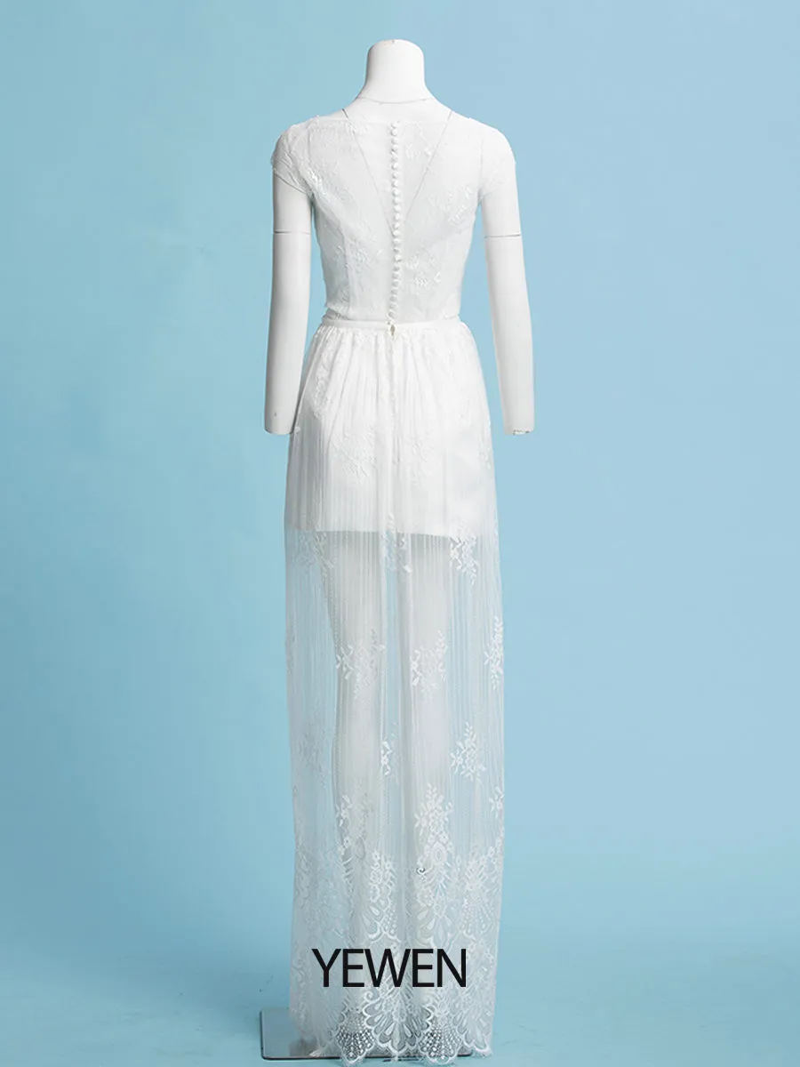 Bohemian Minimalist Wedding Dress with Removable Skirt