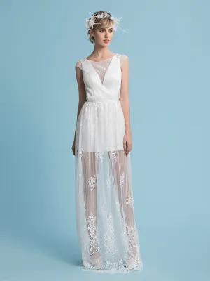 Bohemian Minimalist Wedding Dress with Removable Skirt