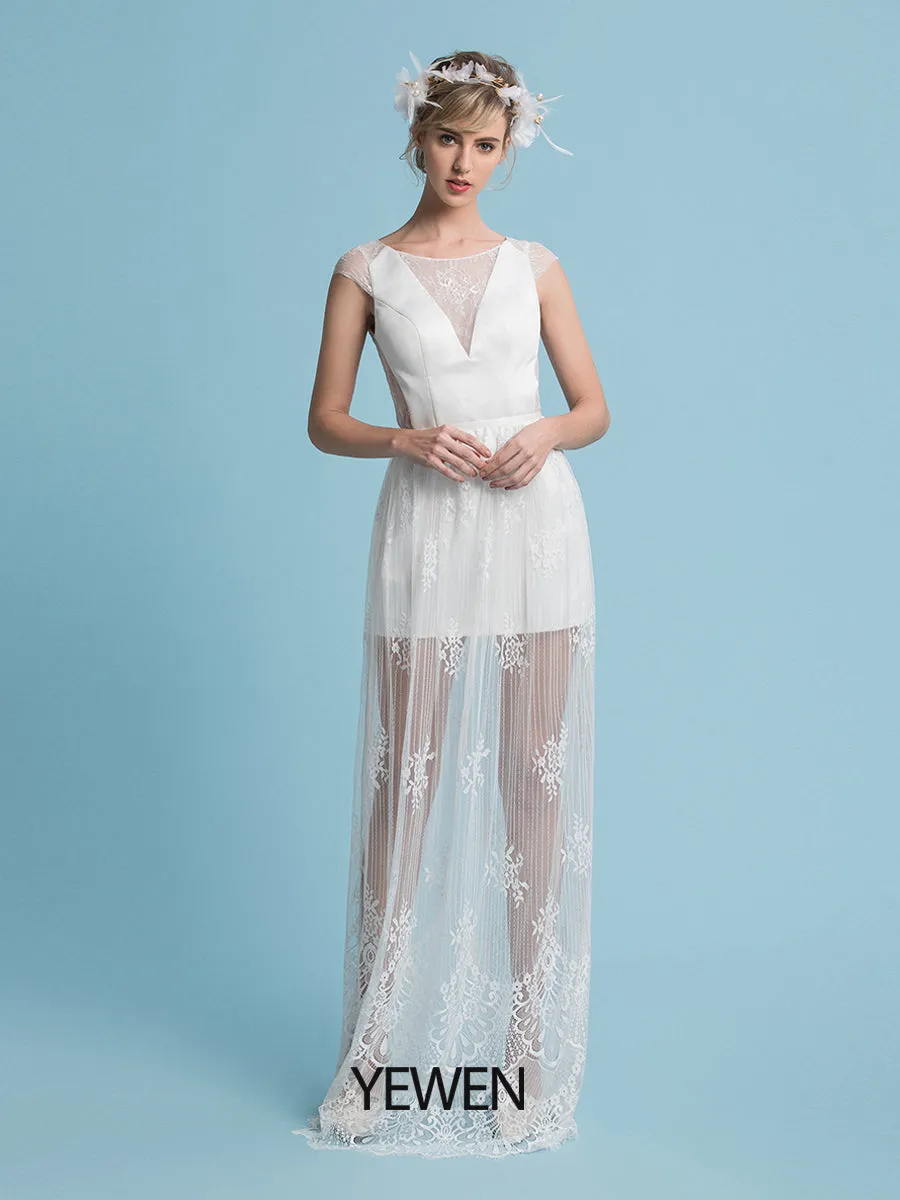 Bohemian Minimalist Wedding Dress with Removable Skirt