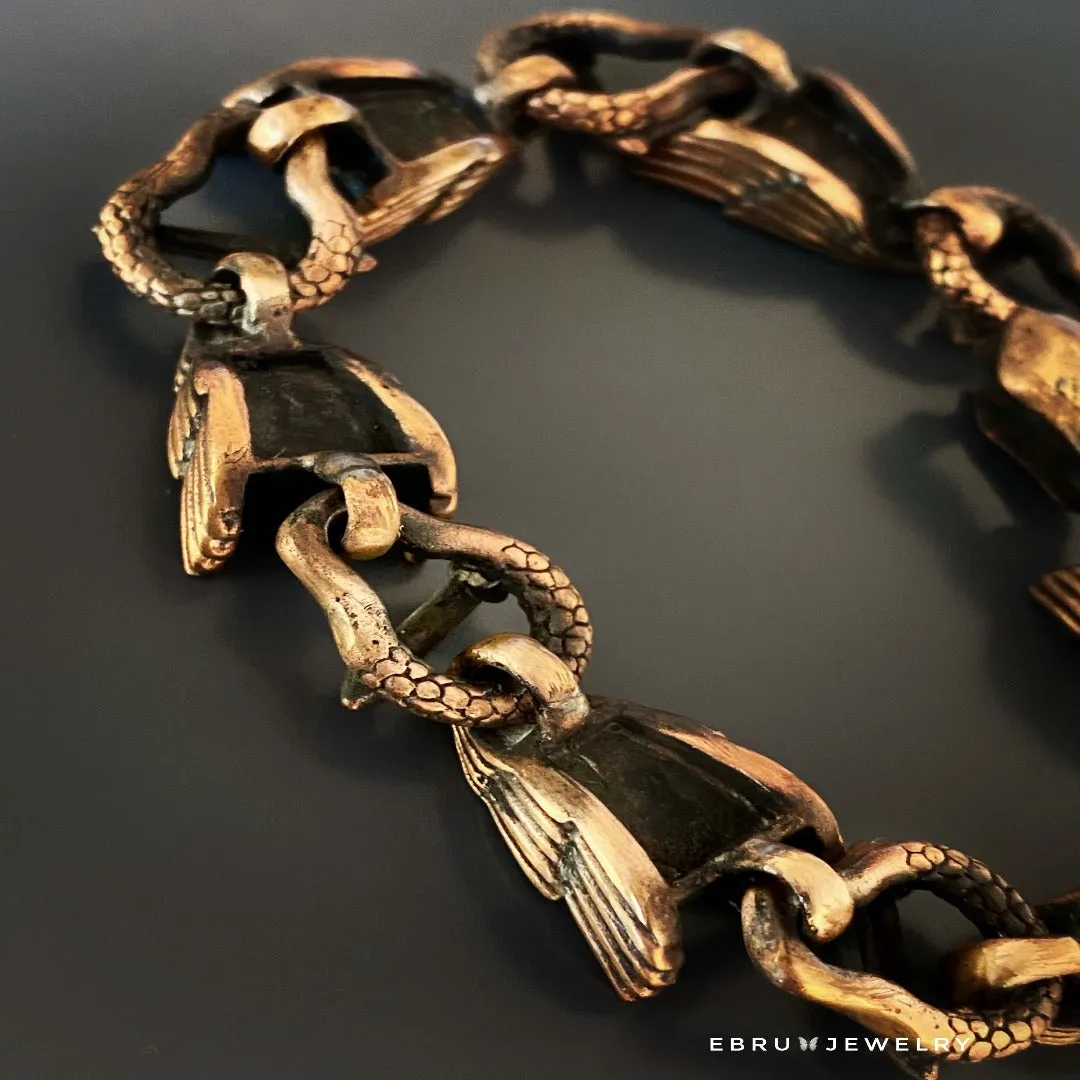 Bold Chain Wings Design Bronze Men Large Size Bracelet