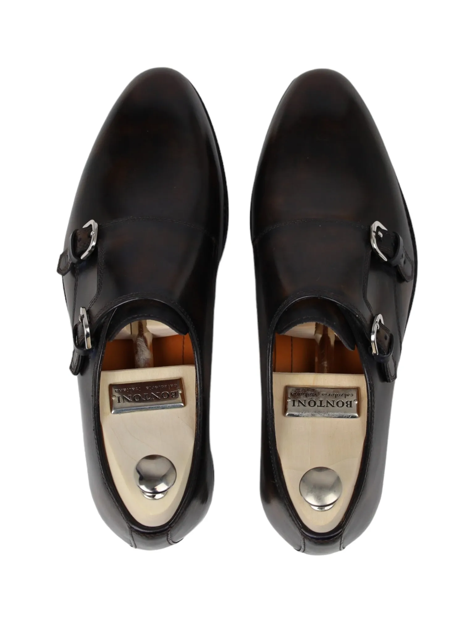 Bontoni Dark Brown Double Monk   Crocodile Belt