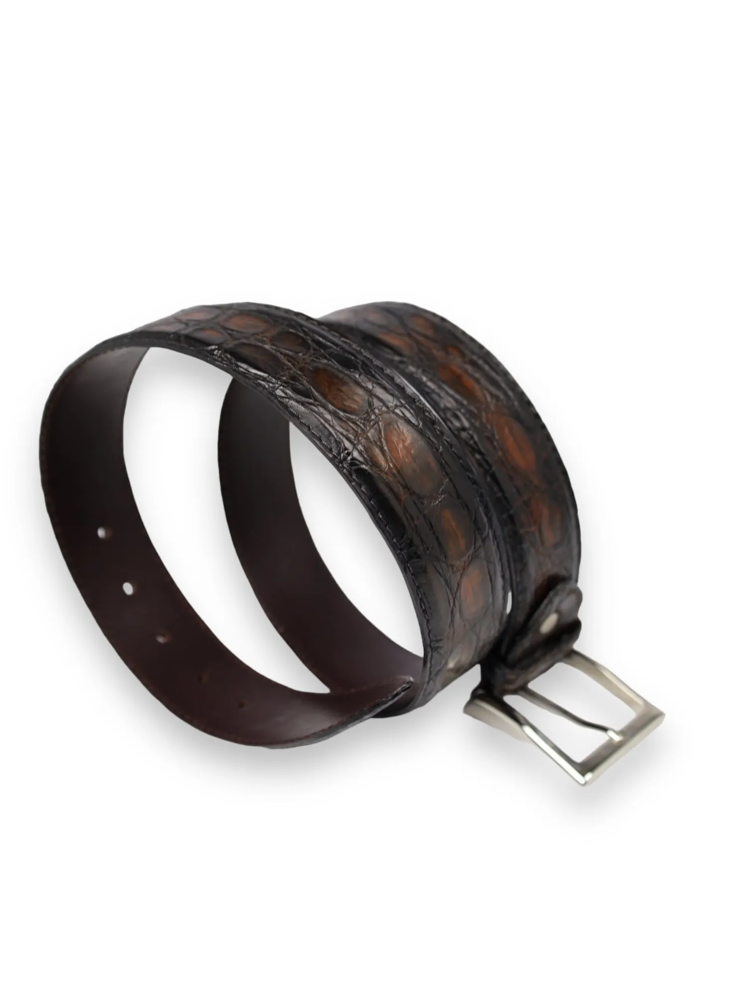 Bontoni Dark Brown Double Monk   Crocodile Belt