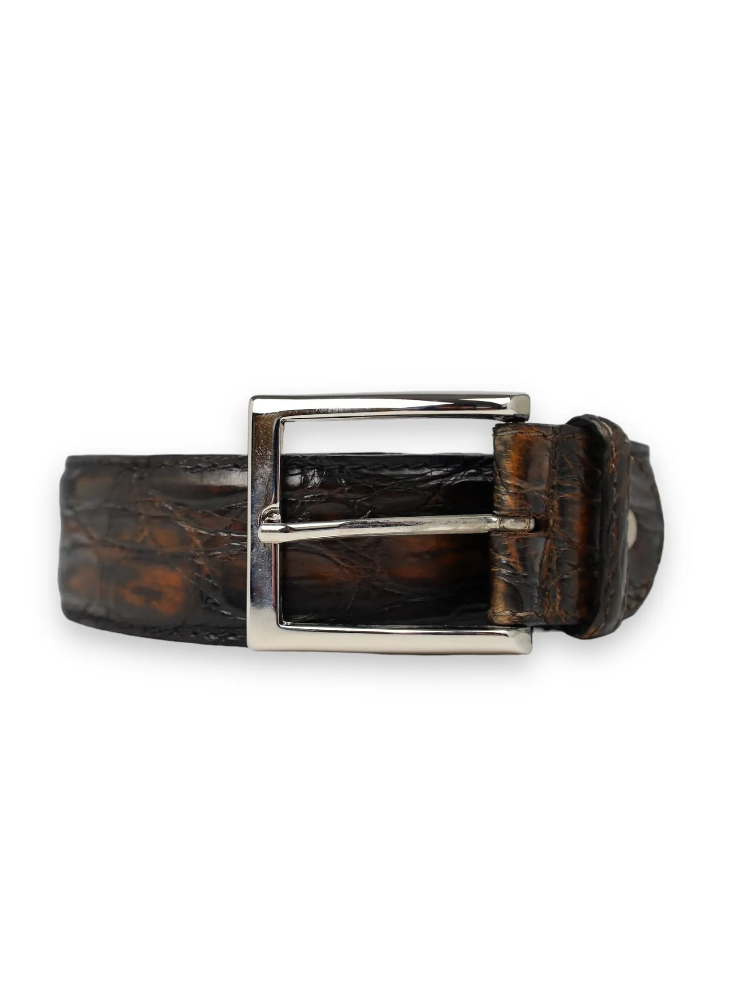 Bontoni Dark Brown Double Monk   Crocodile Belt