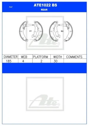 Brake Shoes Fiat Palio 1.6 16v 2004- (ATE1022BS)