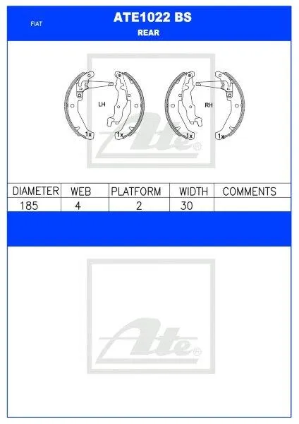 Brake Shoes Fiat Palio 1.6 16v 2004- (ATE1022BS)