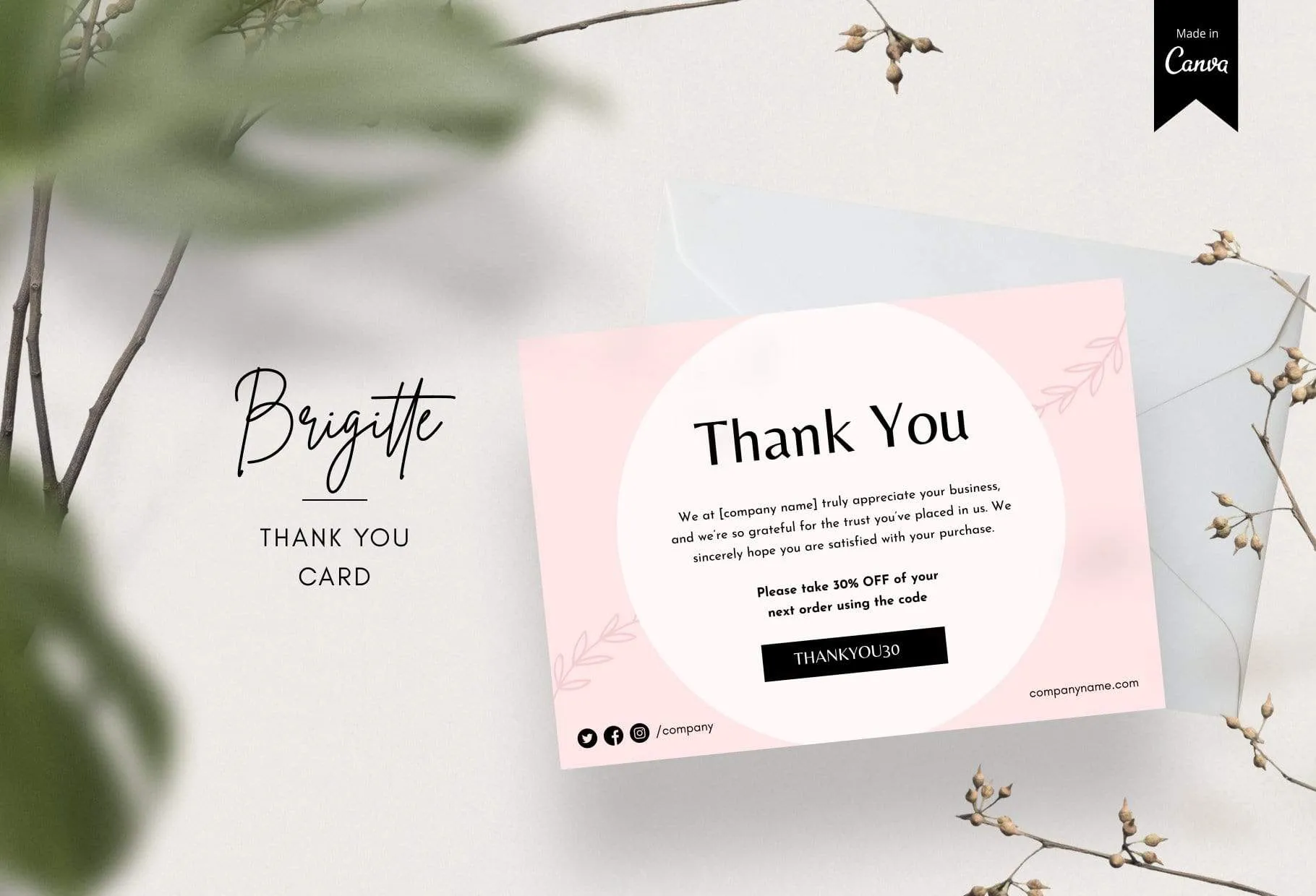 Brigitte Printable Thank You Card Packaging Insert Note Canva Template