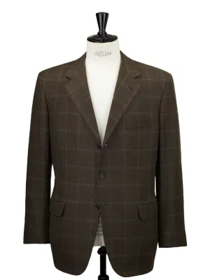 Brioni Chocolate Brown Pure Cashmere Windowpane "Nomentano" Jacket