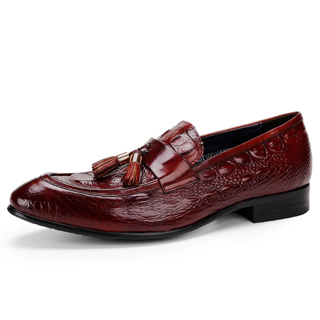British Pointed Leather Shoes Men's Genuine Leather Crocodile Pattern Tassel Business Casual Men's Office Shoes Men's Shoes25826
