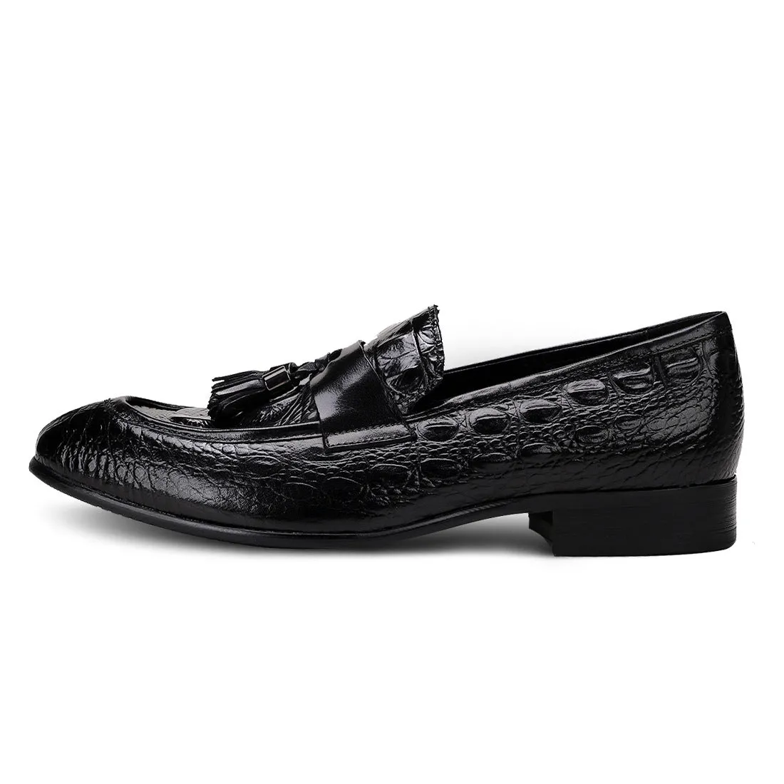 British Pointed Leather Shoes Men's Genuine Leather Crocodile Pattern Tassel Business Casual Men's Office Shoes Men's Shoes25826