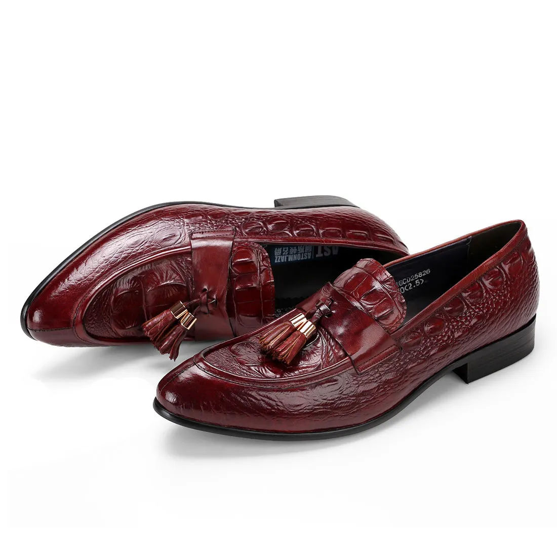 British Pointed Leather Shoes Men's Genuine Leather Crocodile Pattern Tassel Business Casual Men's Office Shoes Men's Shoes25826