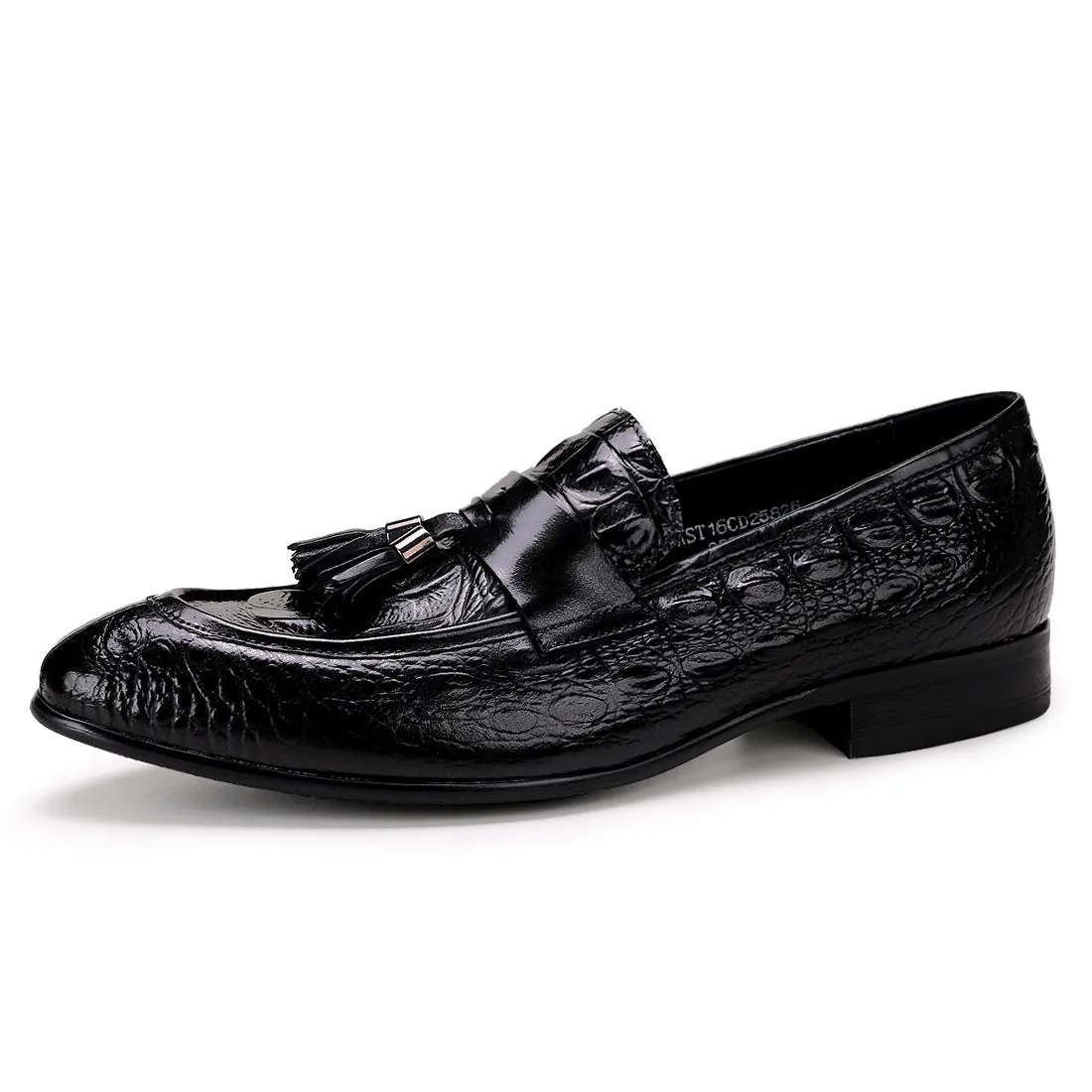 British Pointed Leather Shoes Men's Genuine Leather Crocodile Pattern Tassel Business Casual Men's Office Shoes Men's Shoes25826