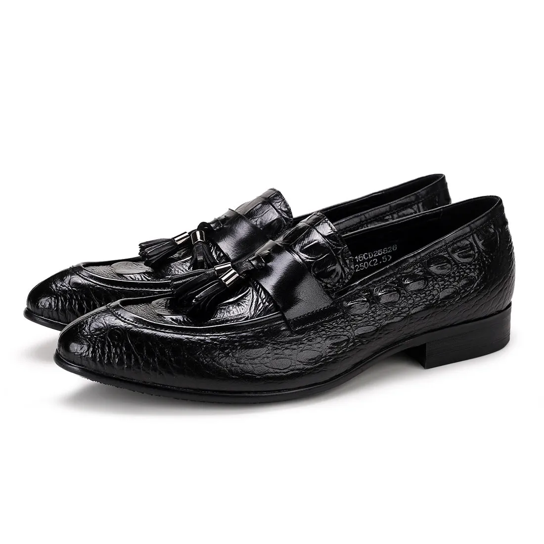 British Pointed Leather Shoes Men's Genuine Leather Crocodile Pattern Tassel Business Casual Men's Office Shoes Men's Shoes25826
