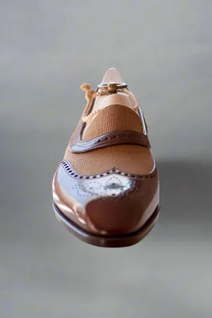 Brown Leather And Beige Ibiza Slip On Crossed Component Wingtip Loafers - Loafers