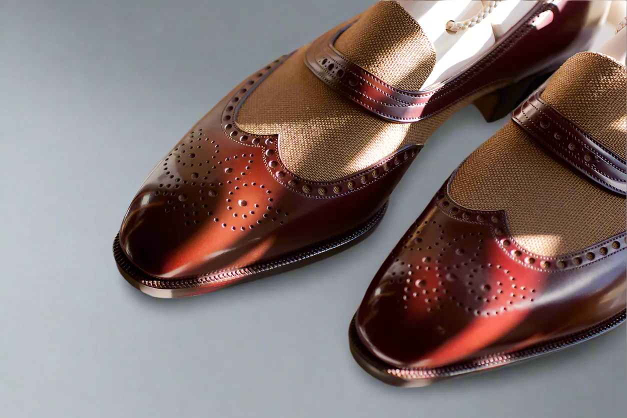 Brown Leather And Beige Ibiza Slip On Crossed Component Wingtip Loafers - Loafers