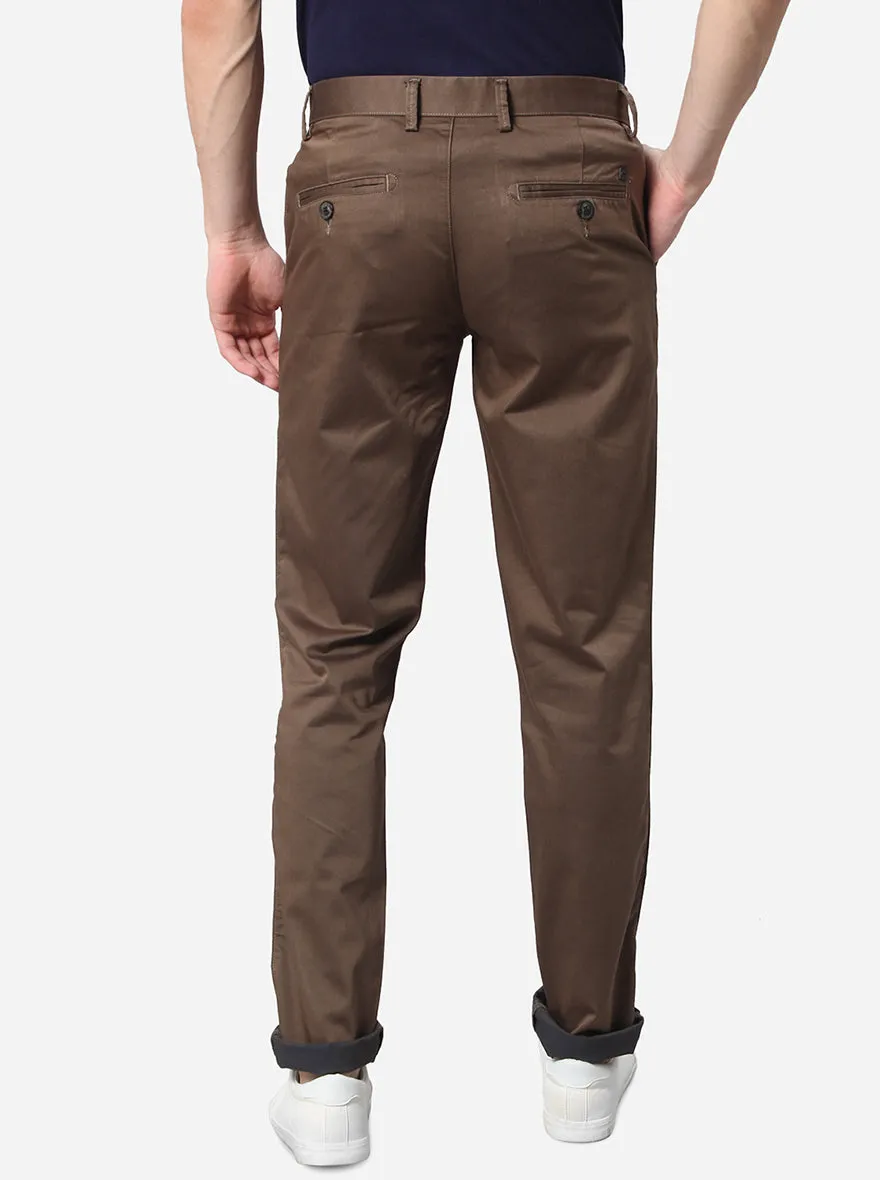 Brown Solid Uno Fit Casual Trouser | JadeBlue