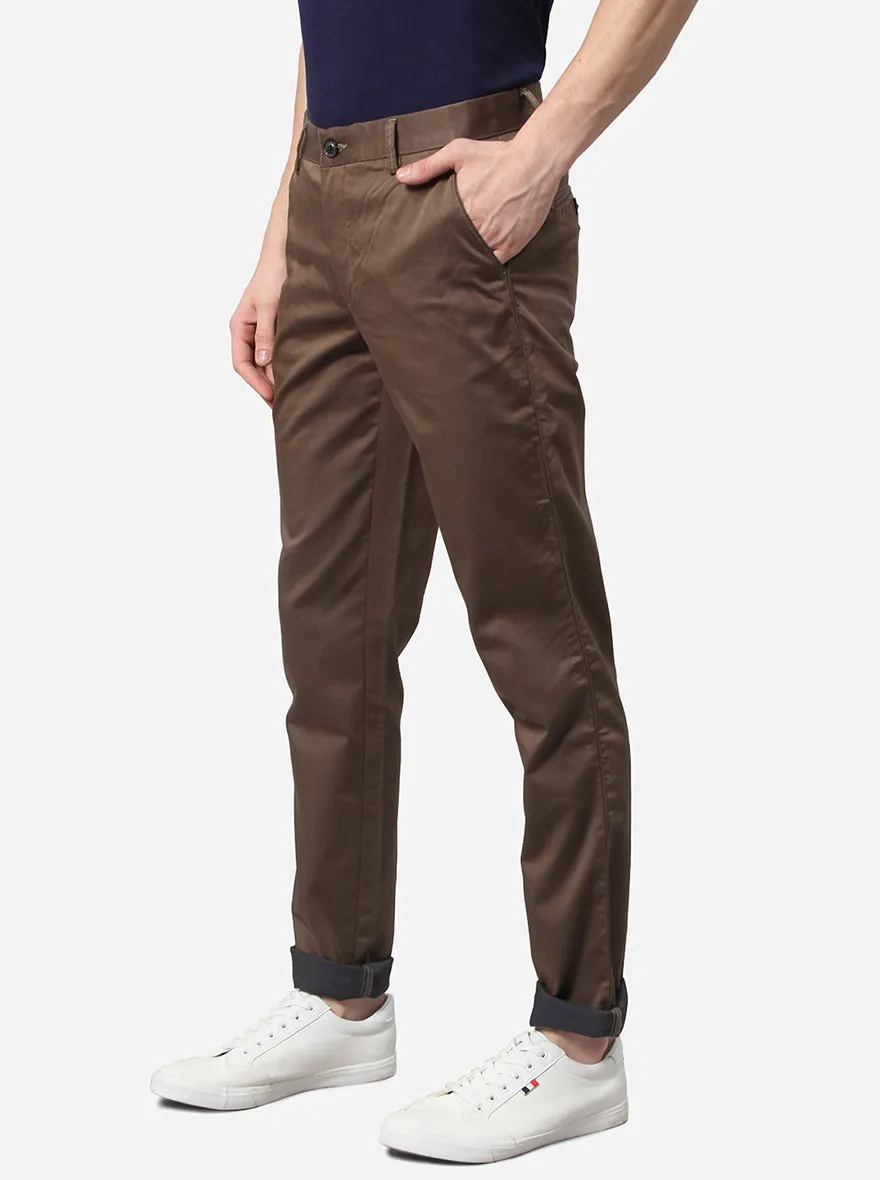 Brown Solid Uno Fit Casual Trouser | JadeBlue
