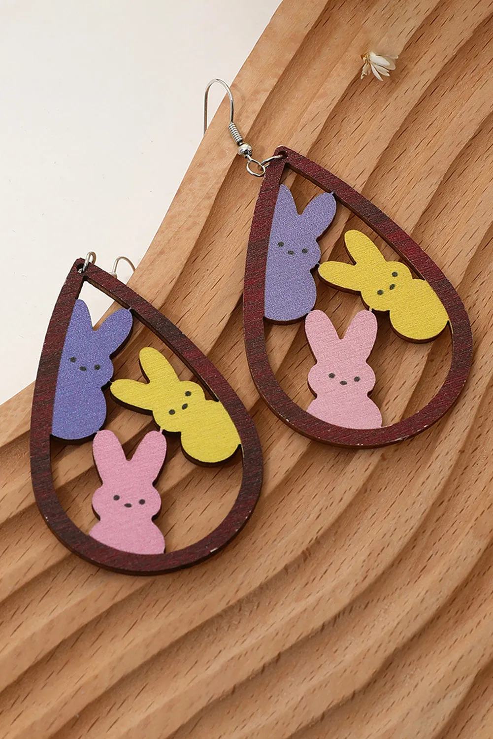 Brown Waterdrop Shape Easter Bunny Hook Earrings