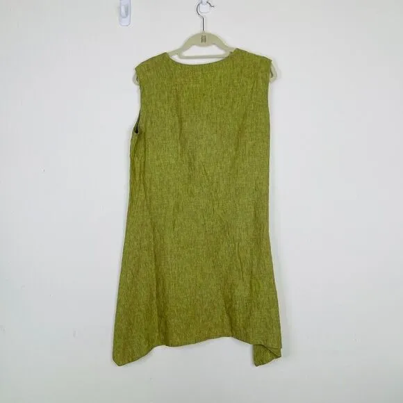 Bryn Walker Size M Tunic Shift Mini Dress Linen Lagenlook Oversized Green Boxy