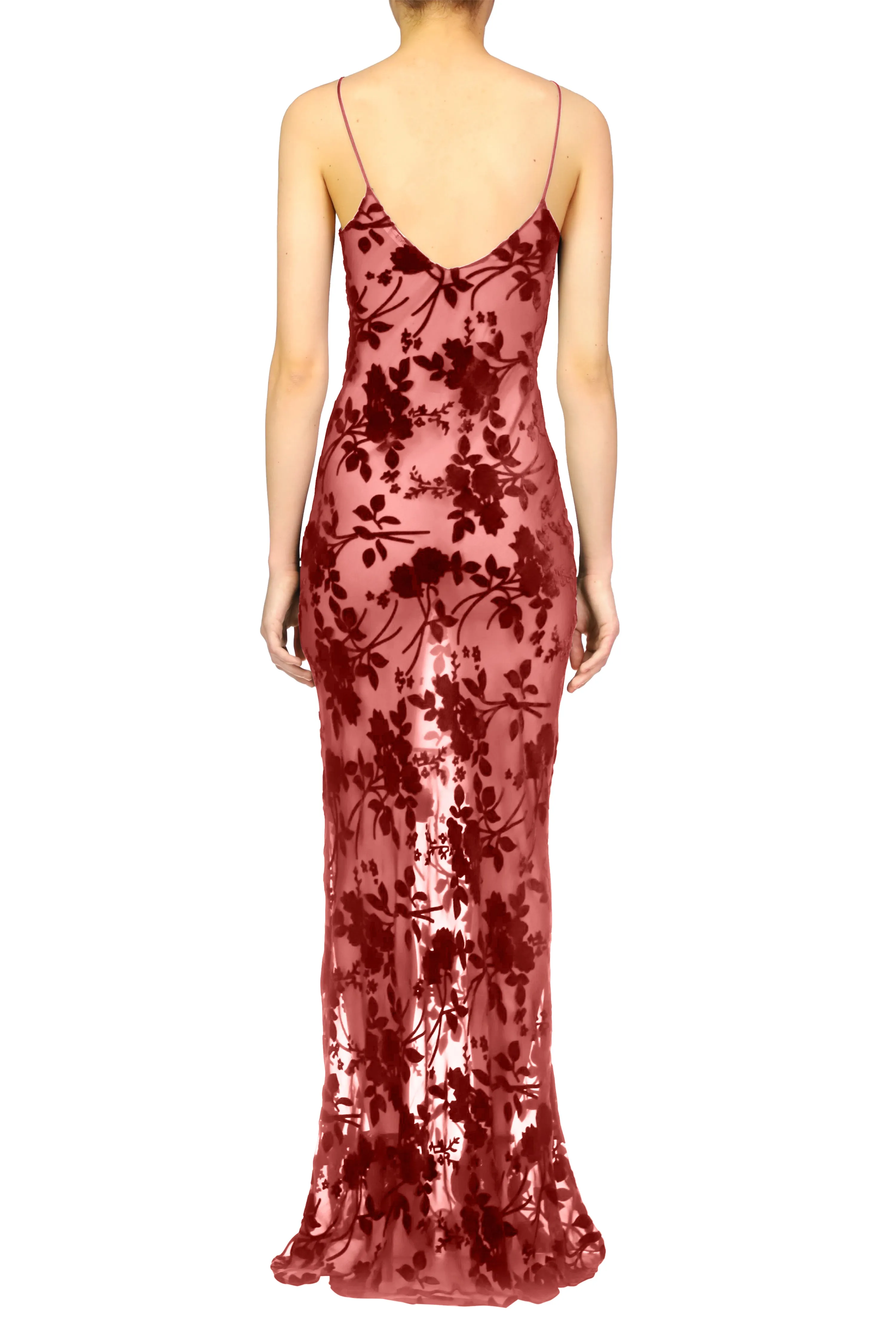 Burgundy Burnout Velvet Slip With Silk Flower Pin