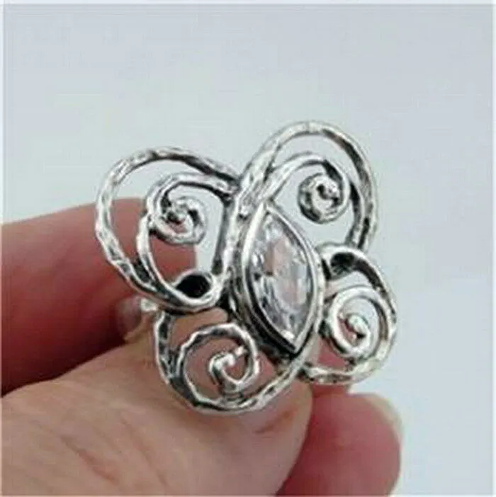 Butterfly Zircon Ring 925 Sterling Silver 6.5, 7 Handmade Hadar Designers()LAST