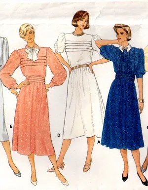 Butterick 3412 Womens Tucked Front Dress with Puff Sleeves & Cummerbund 1980s Vintage Sewing Pattern Size 14 Bust 36 Inches UNCUT Factory Folded