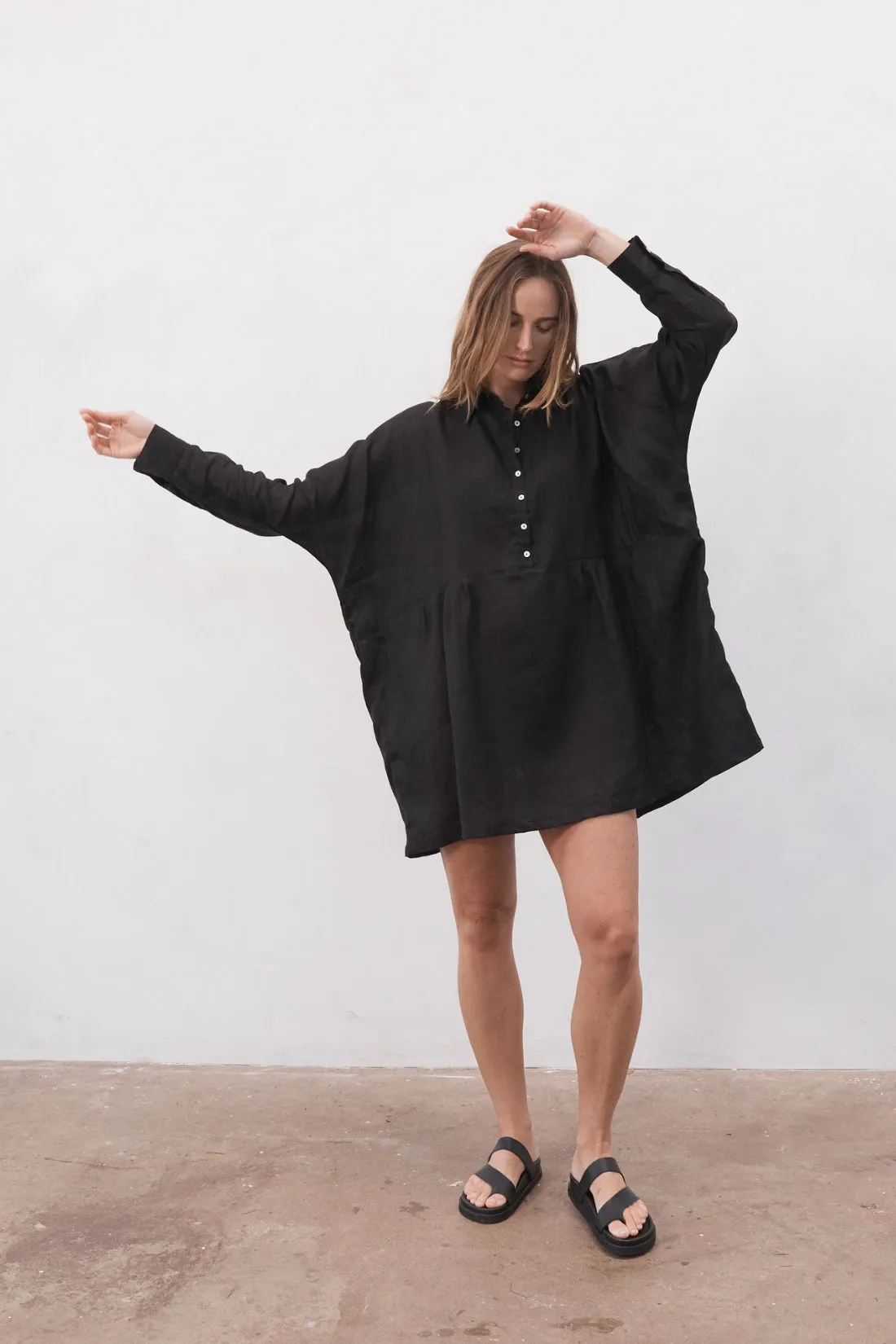 Byron Oversized Shirt Dress Black