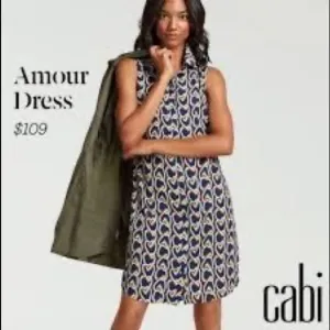 CAbi Amour Navy, White, Orange &amp; Green Sleeveless Heart Dress