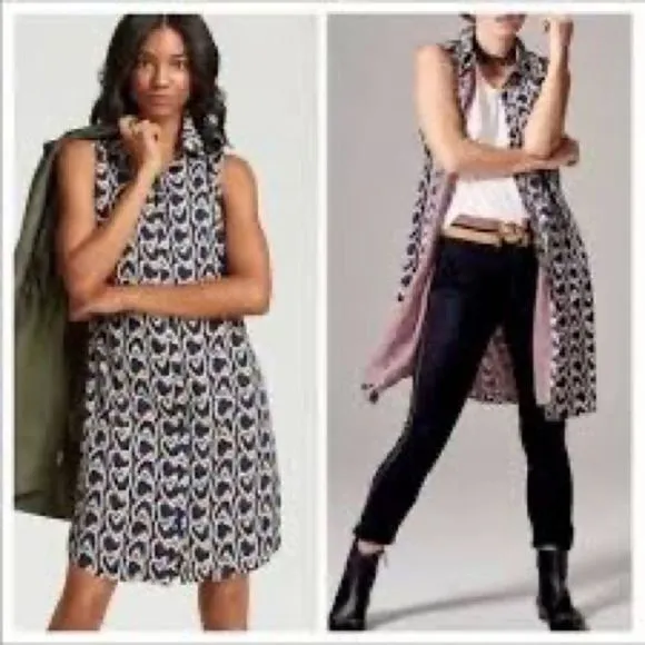 CAbi Amour Navy, White, Orange &amp; Green Sleeveless Heart Dress